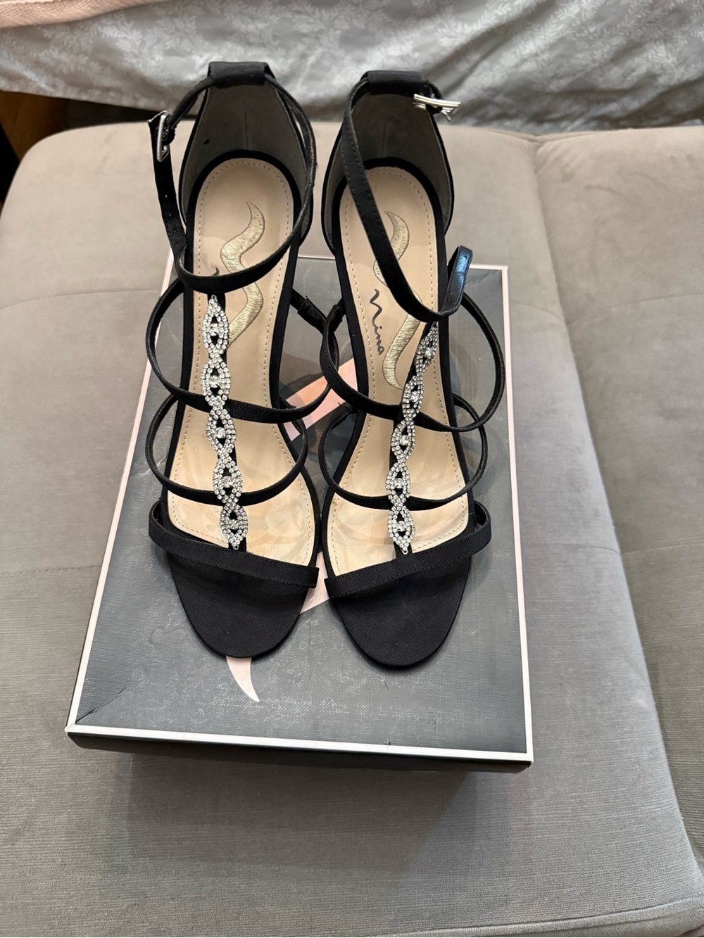 Nina Black Rhinestone Strappy High Heels
